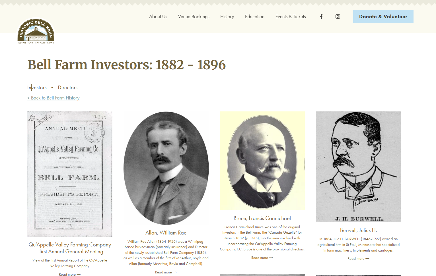 Bell Farm investors: historical photographs and individual entries